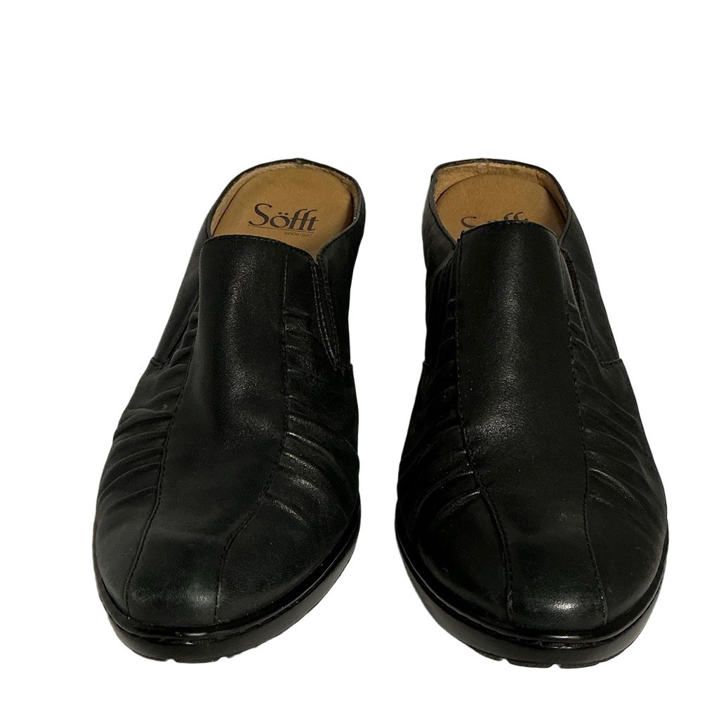 Söfft Black Leather Heeled Mules Slip On Comfort Shoes Stacked Heel Size 8M - Picture 3 of 11